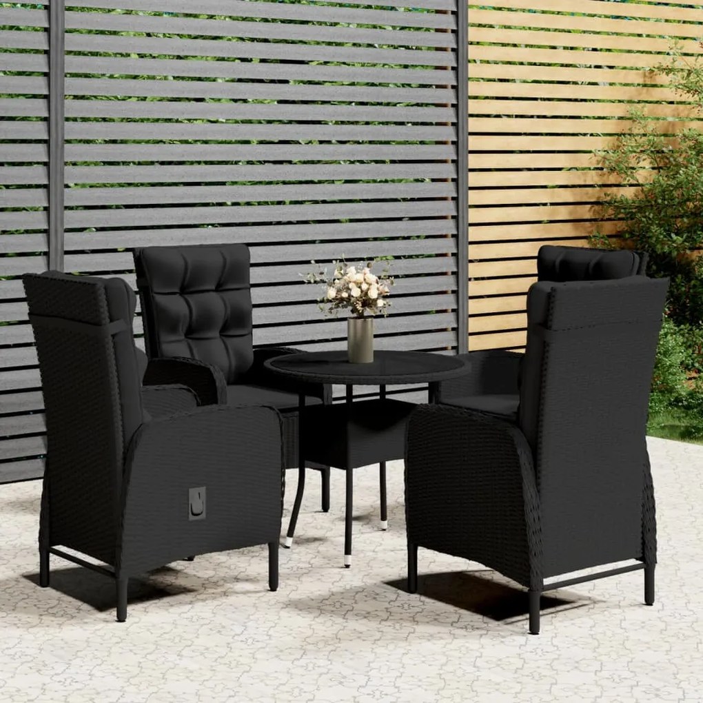 vidaXL 5 pcs conjunto de bistrô para jardim vime PE preto