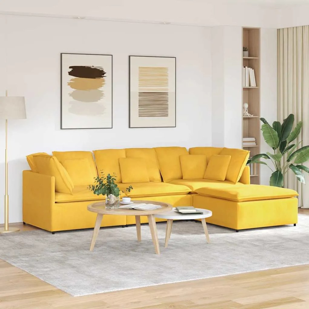 vidaXL Sofá modular c/ pufes almofadas tecido corduroy amarelo-claro