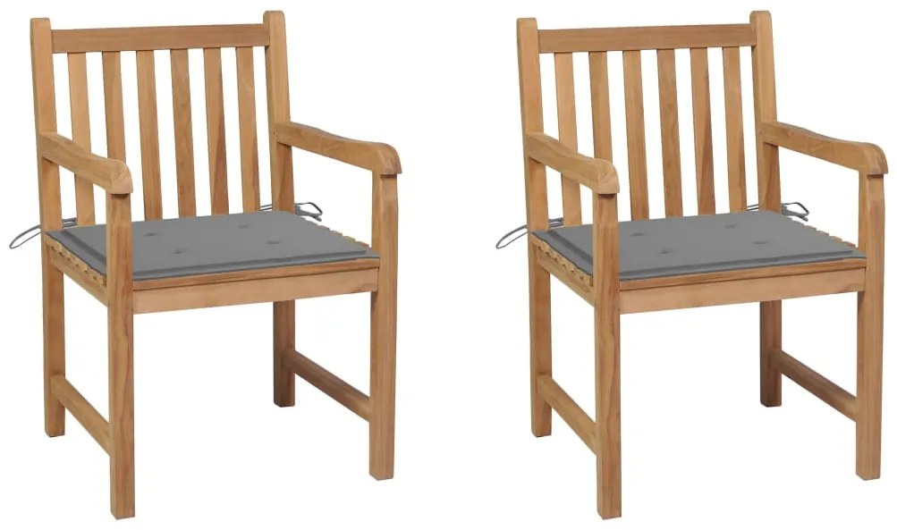 vidaXL Cadeiras de jardim c/ almofadões cinzentos 2 pcs teca maciça