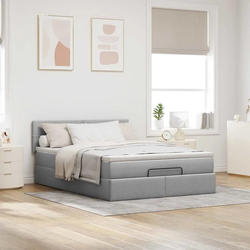 Cama otomana com colchão 140x190 cm tecido cinzento claro