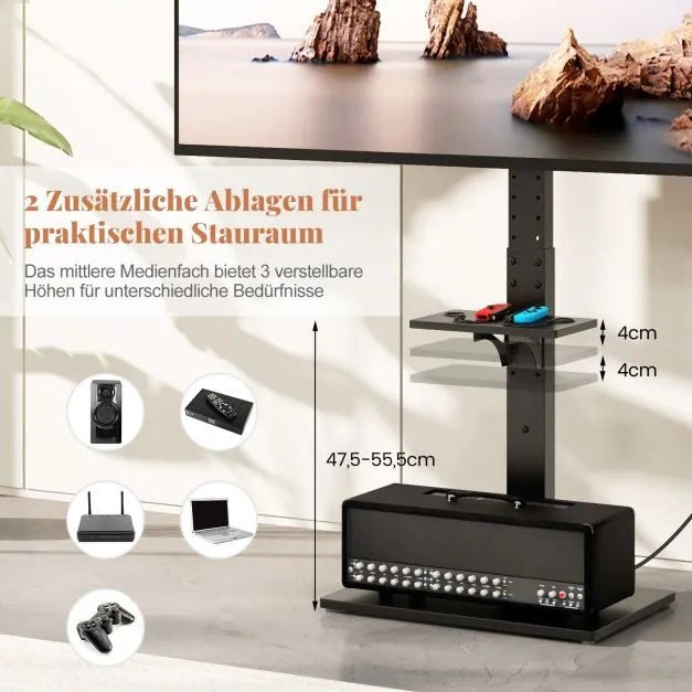 Suporte para TV de 32-70 polegadas para televisores planos e curvos de até 45 kg, pés de suporte para TV ajustáveis em altura de 108-132 cm com 2 toma