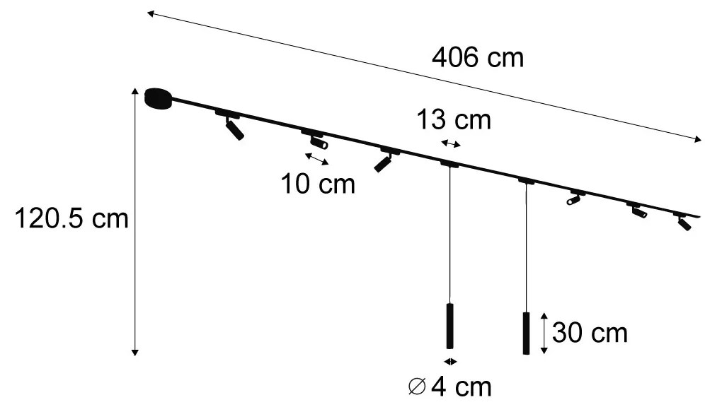 LED Sistema de iluminação de trilho com 6 focos e 2 pendentes pretos monofásicos - Magnetic Samson Cassie Moderno