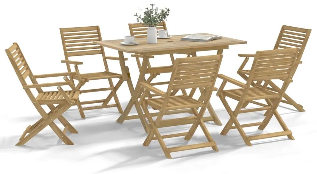 7 pcs conjunto de jantar para jardim madeira de acácia maciça