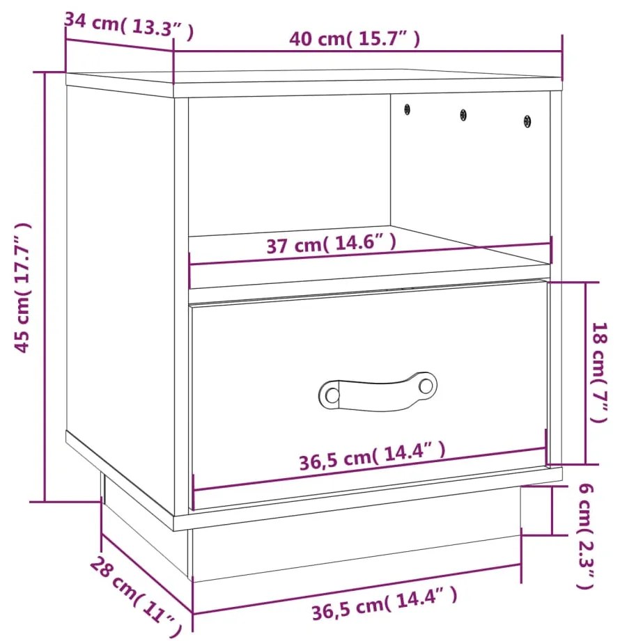 Mesa de cabeceira 40x34x45 cm pinho maciço castanho mel