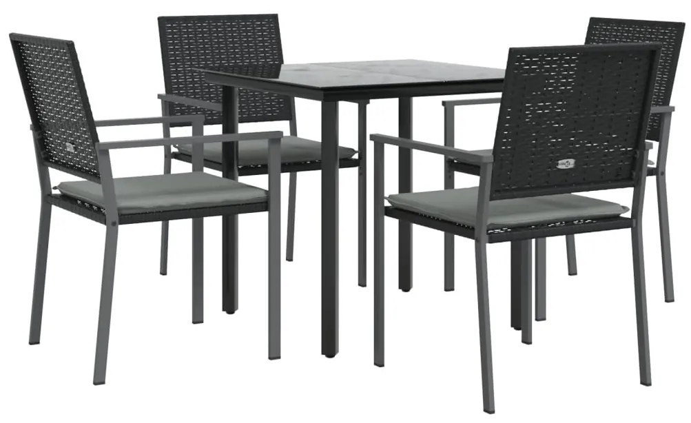 5 pcs conjunto de jantar p/ jardim c/ almofadões vime PE e aço
