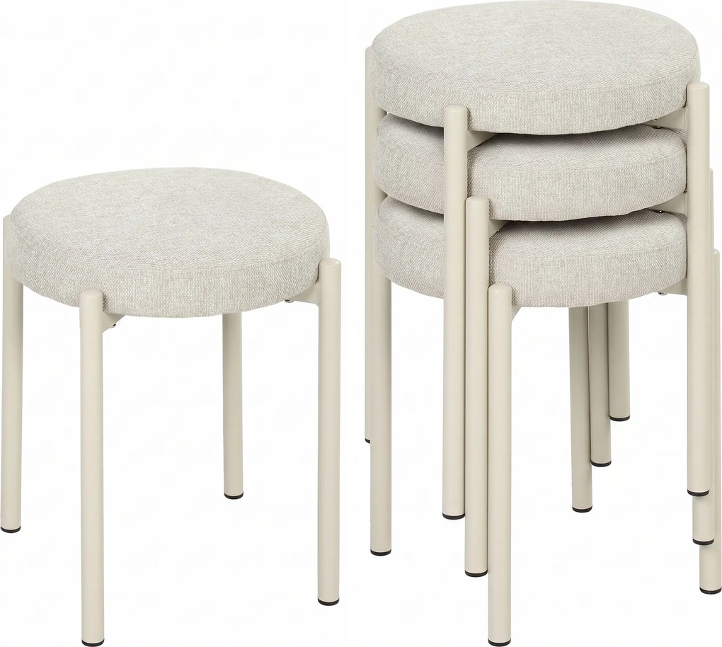 Conjunto de 4 Bancos Redondos sem Encosto (MESA NÃO INCLUIDA), 45 x 45 x 47,5 cm, Empilháveis, Cremes