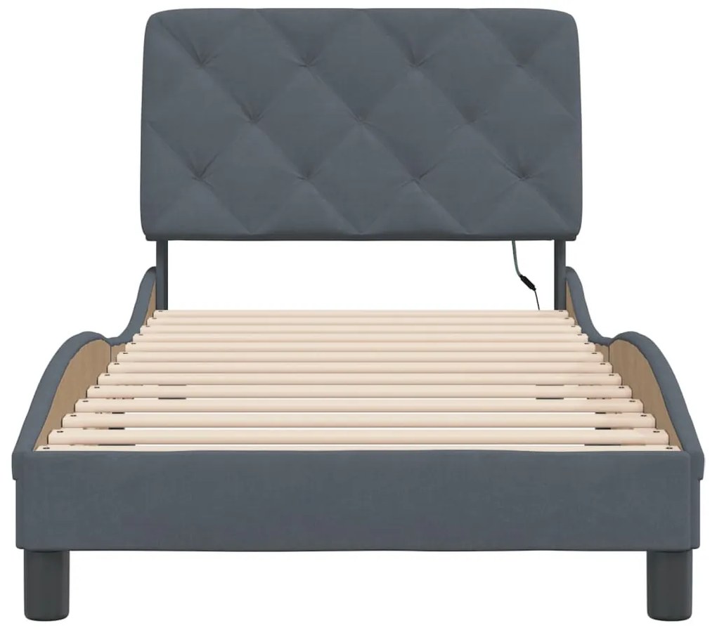 Estrutura de cama c/ luzes LED 90x200 cm veludo cinza-escuro