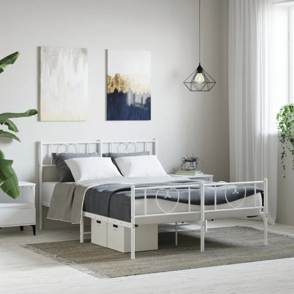 vidaXL Estrutura de cama com cabeceira e pés 160x200 cm metal branco