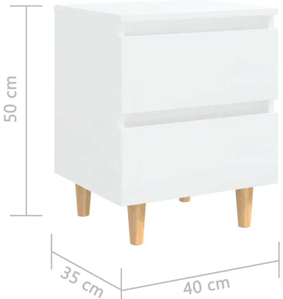 Mesas cabeceira 2 pcs pernas pinho 40x35x50 cm branco brilhante