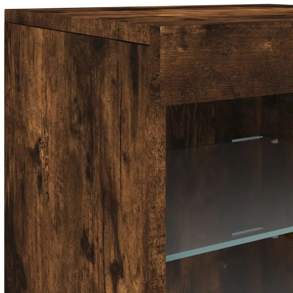 Aparador com luzes LED 123x37x67 cm carvalho fumado