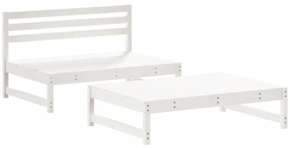 2pcs conjunto lounge jardim c/ almofadões madeira maciça branco