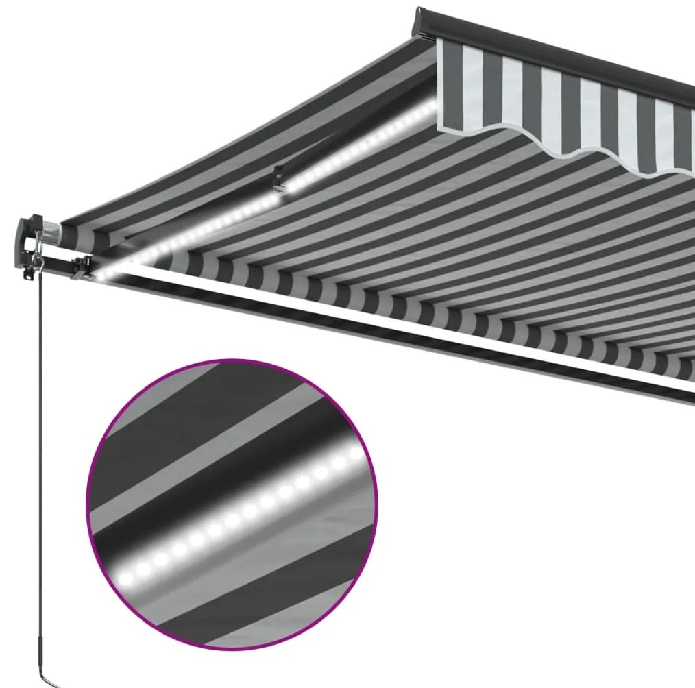 Toldo retrátil manual com luzes LEDs 450x350cm antracite/branco