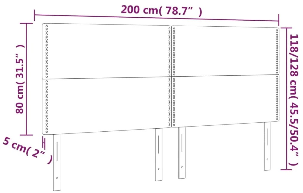 Cabeceira de cama c/ LED veludo 200x5x118/128 cm cinza-escuro