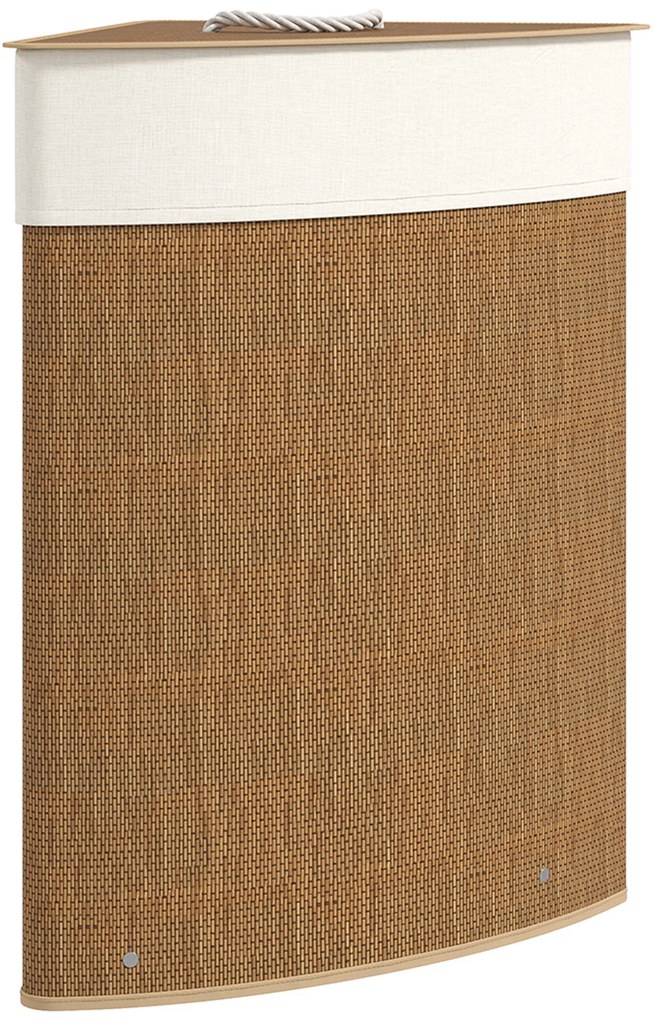 Cesto para Roupa Suja de Bambu de 55L com Tampa e Asa Saco Extraível e Lavável para Casa de Banho Quarto, 35x35x60 cm Castanho