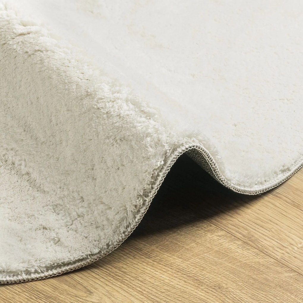 Tapete de Área Creme 100x200 cm Poliéster Antiderrapante