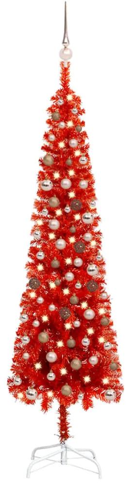 3078083 vidaXL Árvore de Natal fina com luzes LED e bolas 210 cm vermelha