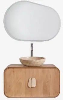 Conjunto De Móvel De Casa De Banho Suspenso 95x45 Cm Em Madeira De Manga E Pedra Natural Kivalina Travertino - Madeira De Mangueira & - Sklum