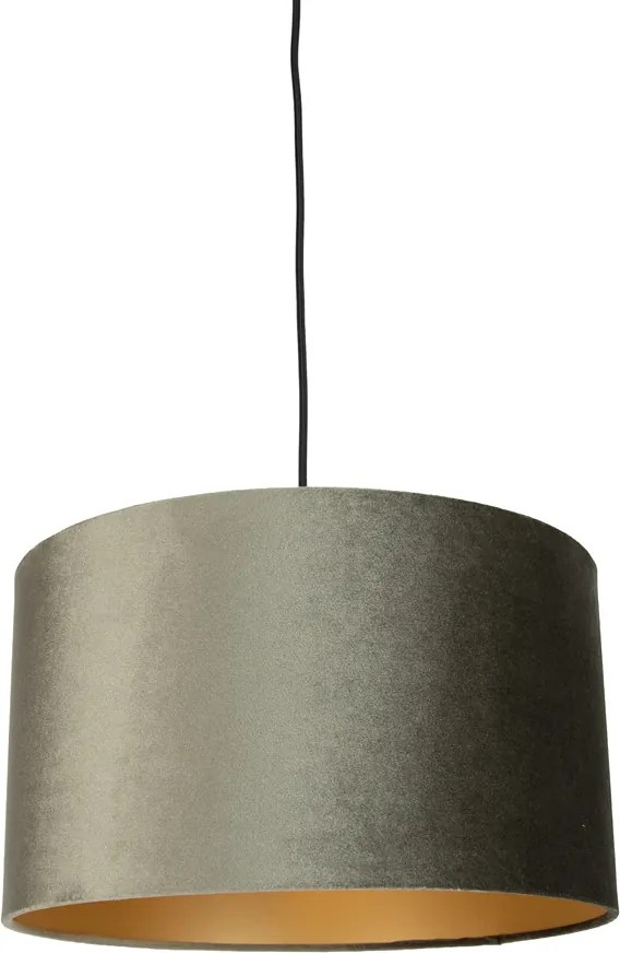 Candeeiro suspenso preto com ficha e abajur verde com interior dourado 35cm - Cavalux