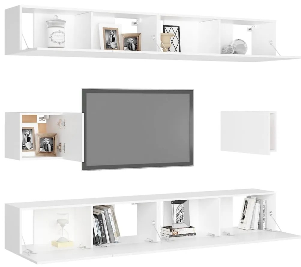 6 pcs conjunto de móveis de TV contraplacado branco