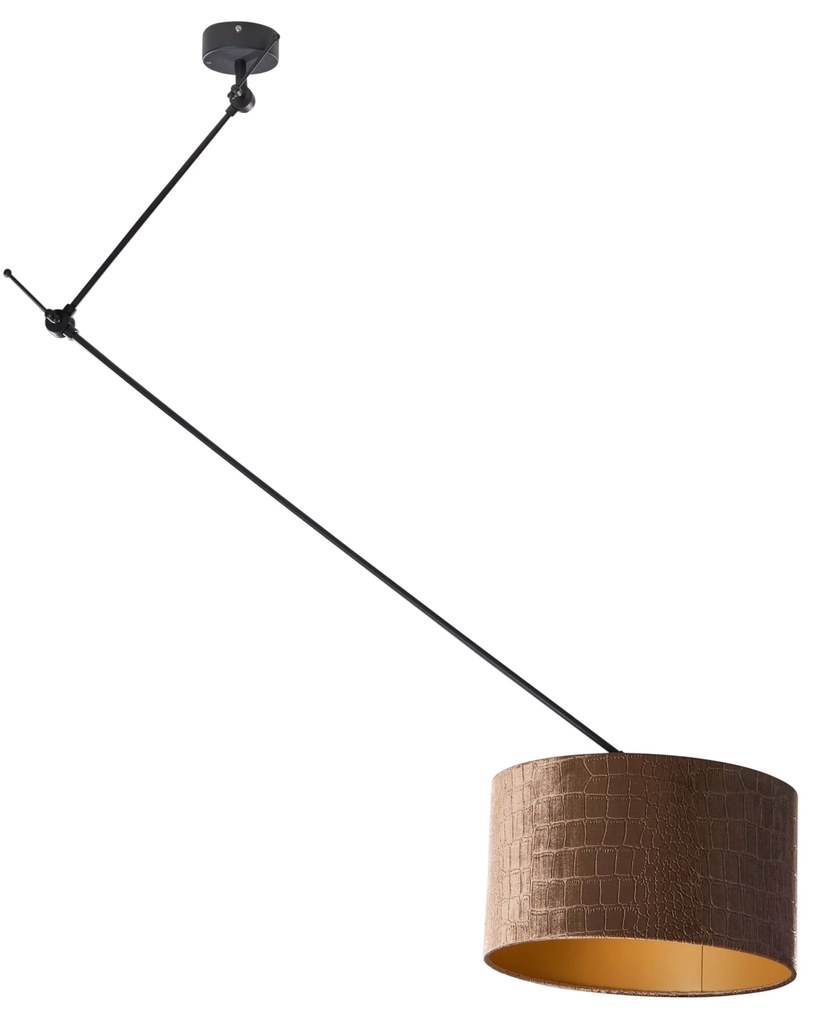 Candeeiro suspenso preto com abajur de veludo com design de crocodilo 35cm - Blitz Clássico / Antigo,Moderno