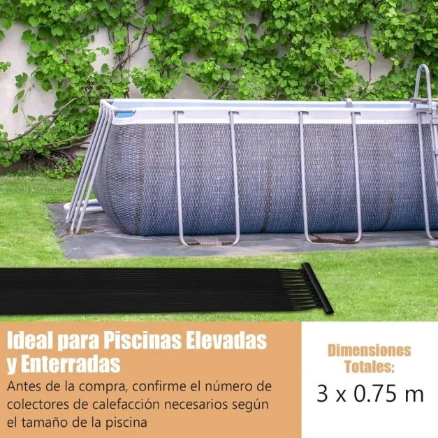 Aquecedor solar para piscina em PE 2 painéis de aquecimento solar de 300 x 75 cm (SEM SUPORTE) Preto