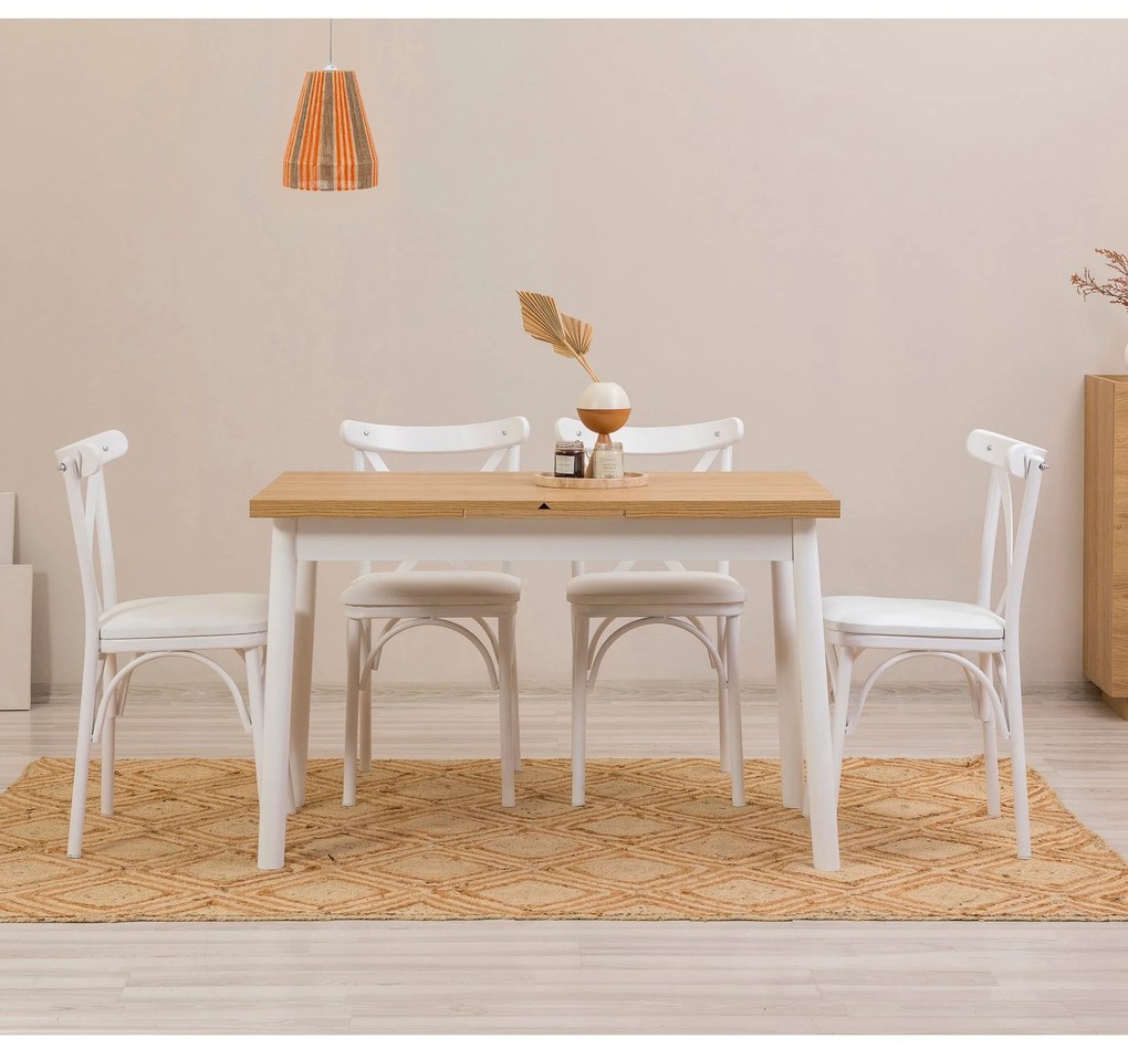 Conjunto de Mesa de Jantar Extensível Oliver – Branco – Mesa: 120x77x7