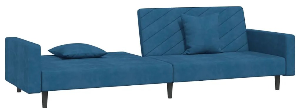 Sofá-cama 2 lugares com duas almofadas veludo azul