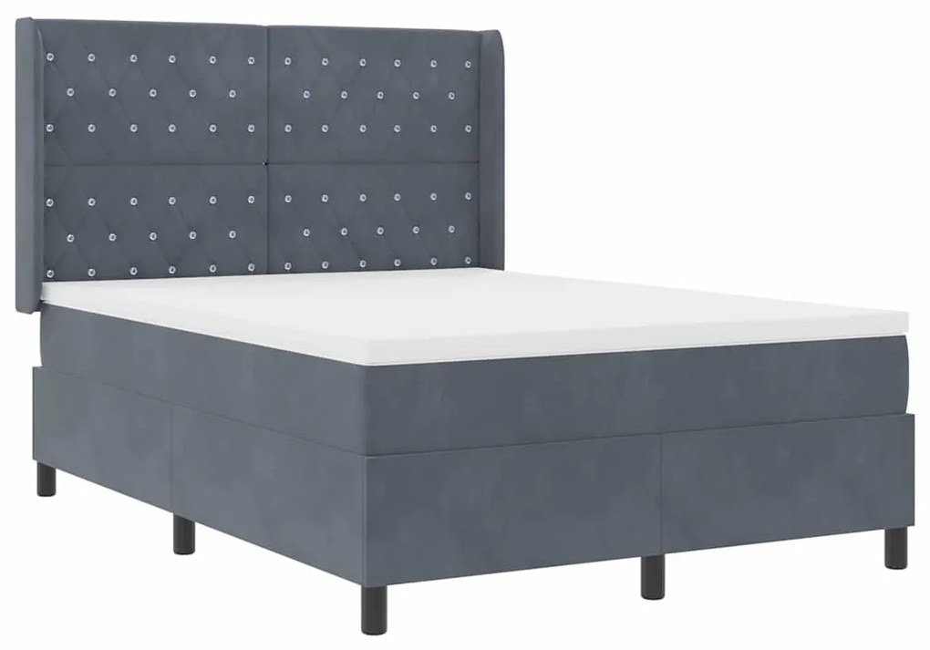 Cama Box com Colchão e LED Cinza Escuro 140x190 cm Veludo