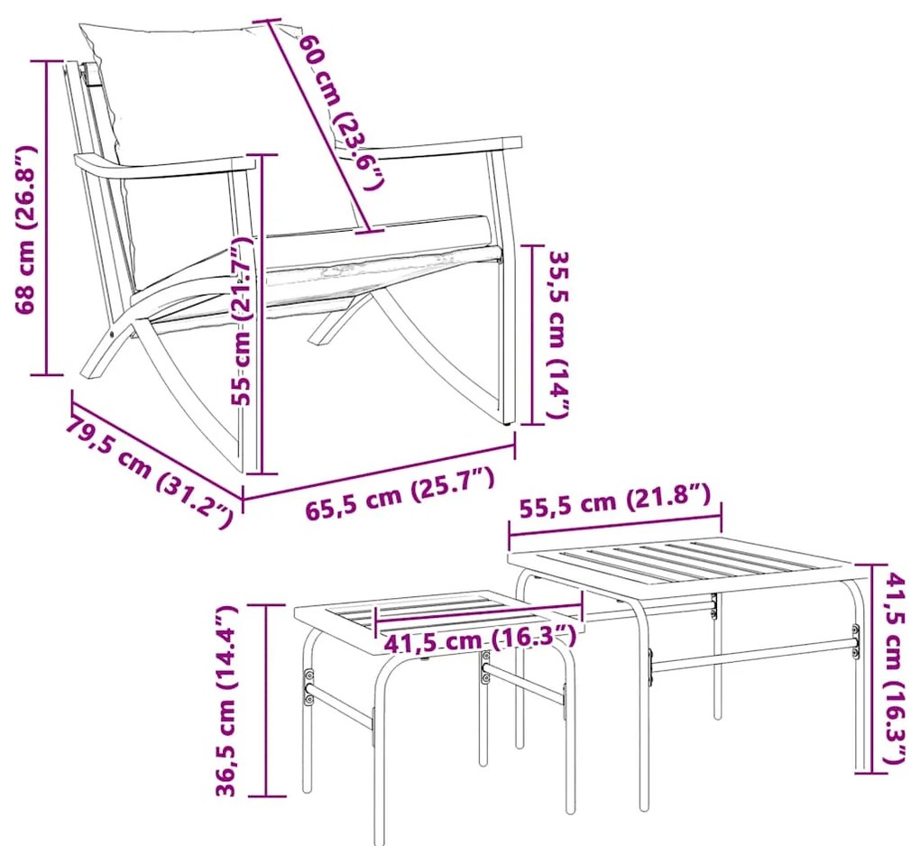 4 pcs conjunto mobiliário de varanda com almofadões aço preto