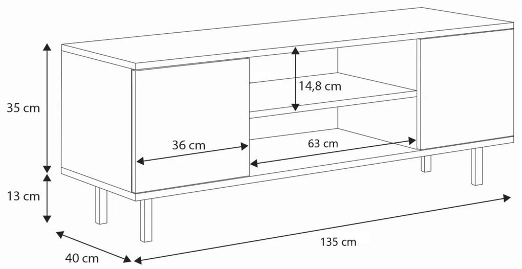 Móvel TV Focus cor caxemira 135 cm - pernas pretas