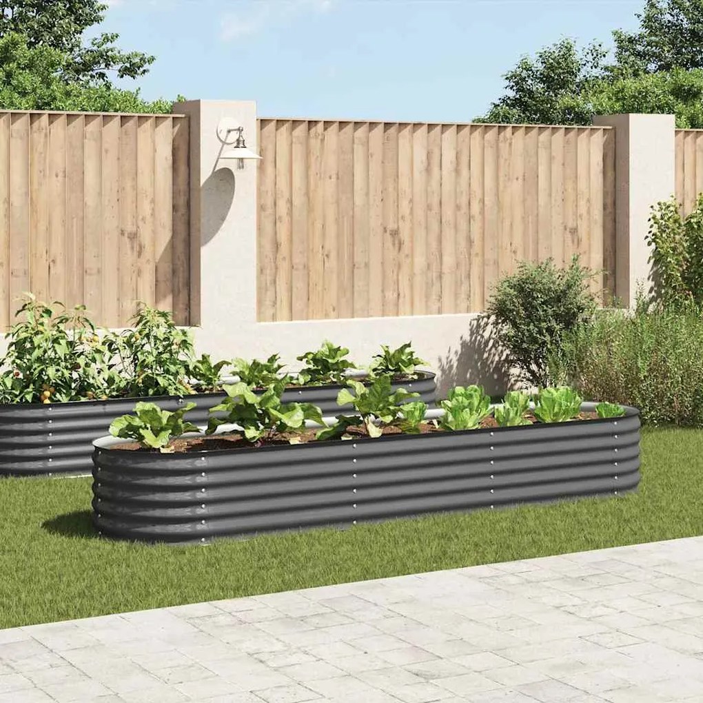 Canteiro elevado de jardim aço galvanizado 320x80x44cm cinzento