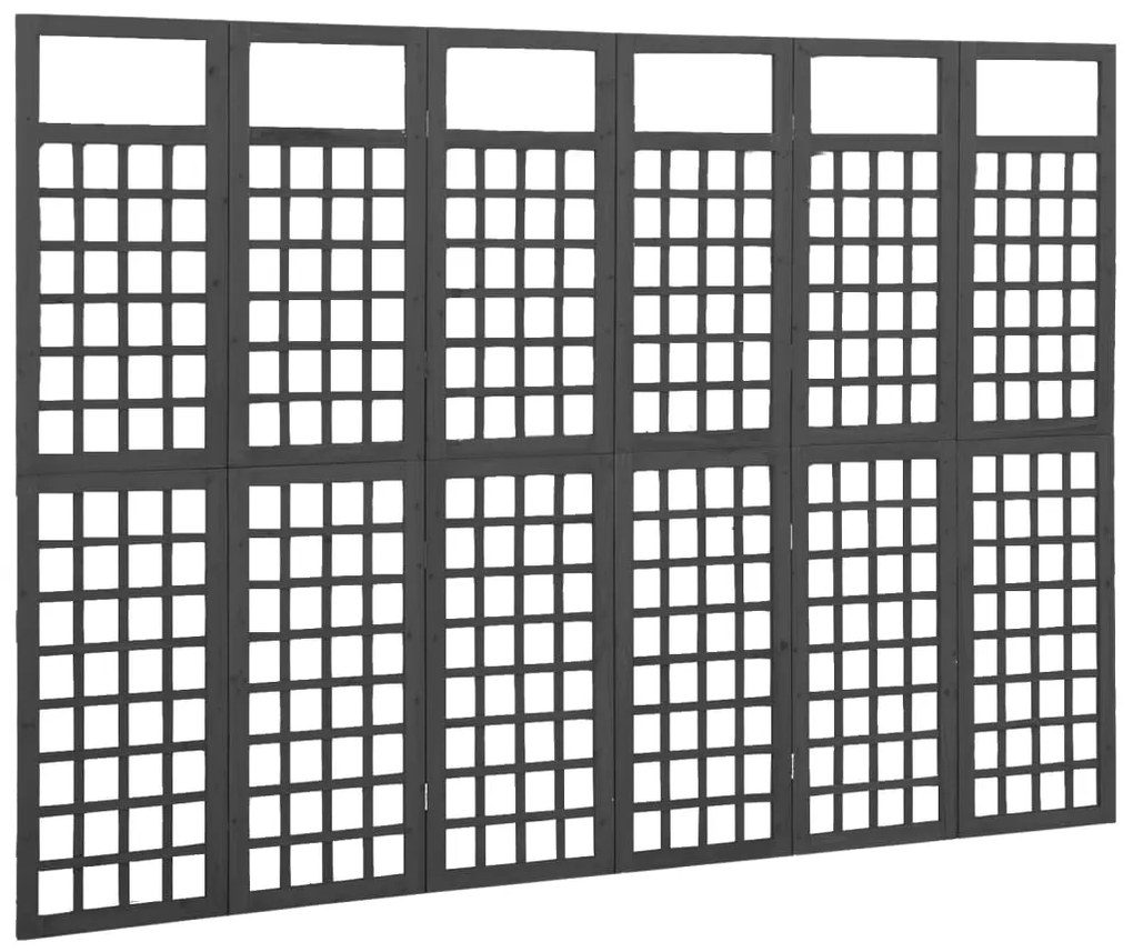 Biombo/treliça 6 painéis abeto maciço 242,5x180 cm preto
