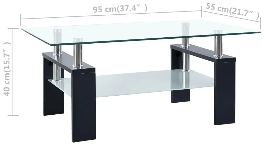 Mesa de centro 95x55x40 cm preto vidro temperado transparente