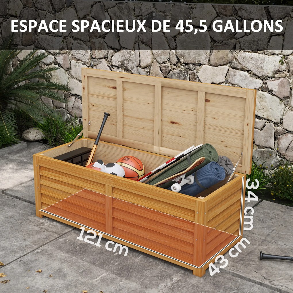 Caixa de arrumação exterior para jardim, de 176 L, em madeira, com pega, 130 x 50 x 45 cm castanho