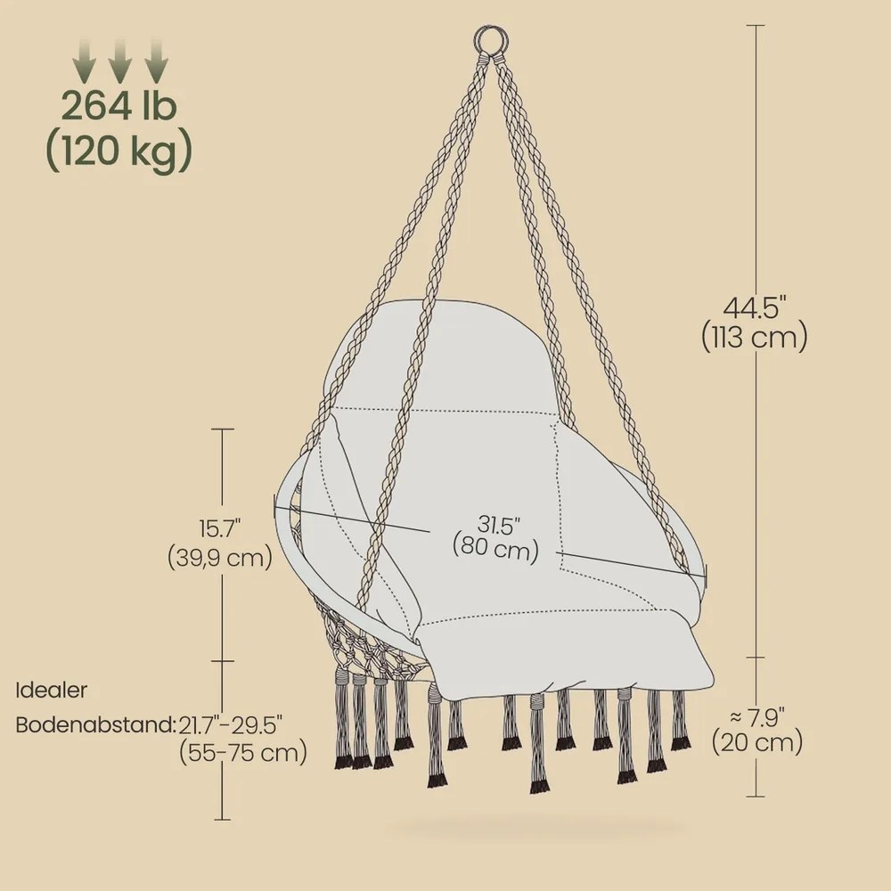Cadeira suspensa jardim, varanda, suporta até 120 kg branca