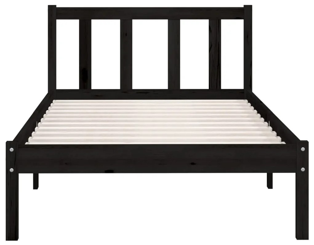 Estrutura de cama pequena solteiro 75x190 cm pinho maciço preto