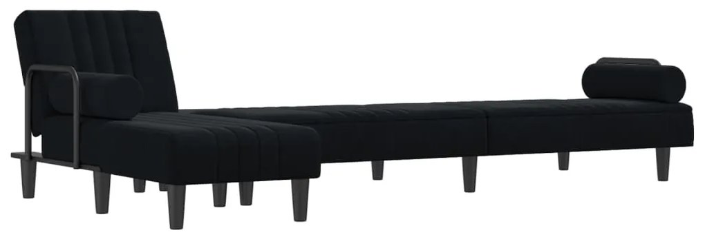 Sofá-cama em forma de L 260x140x70 cm veludo preto