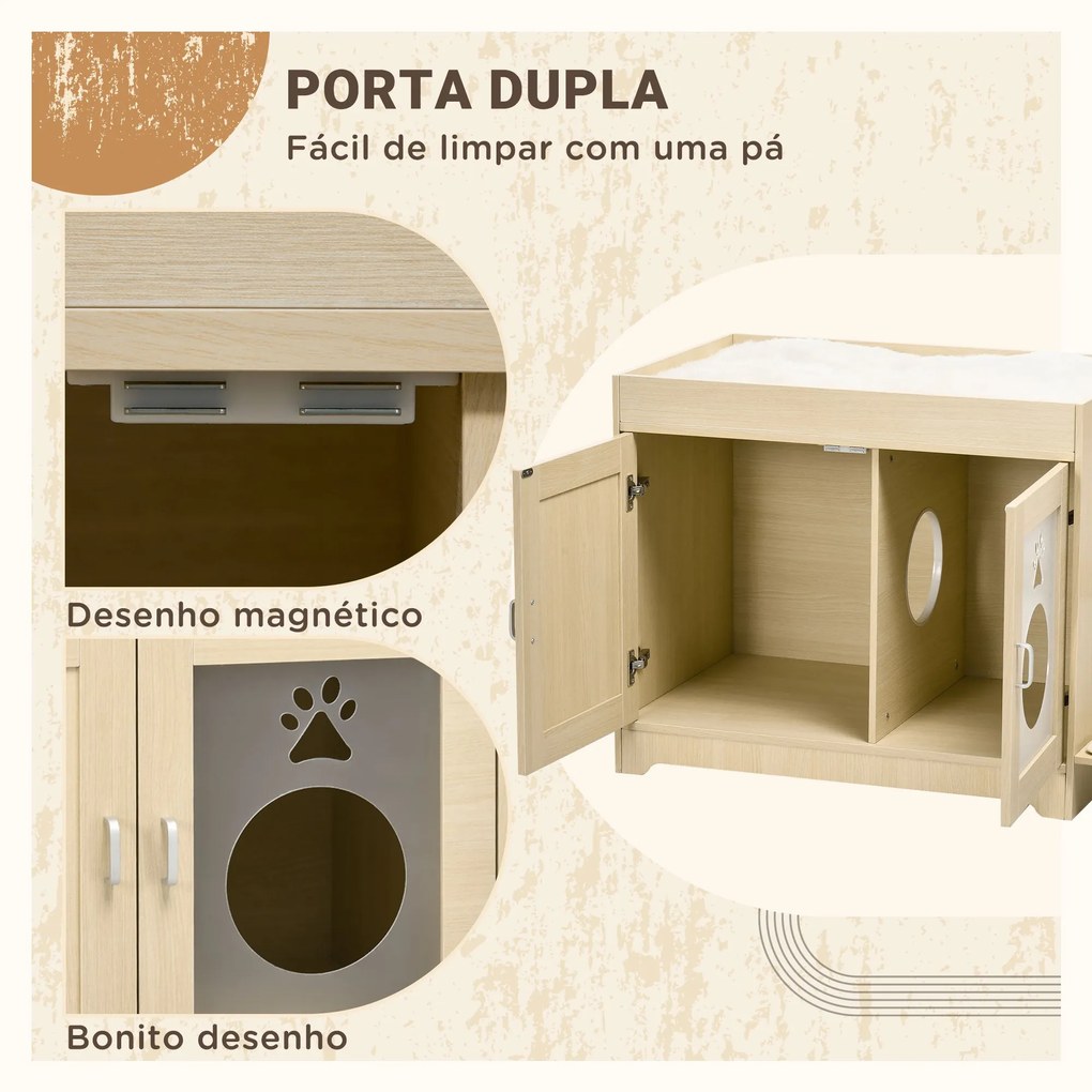 PawHut Caixa de Areia para Gatos de Madeira com 2 Portas Móvel para Ca