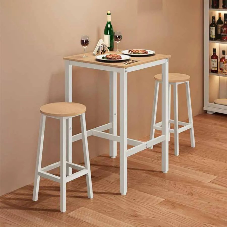 Mesa de bar (bancos não incluídos) com estrutura de aço 60 x 60 x 92 cm carvalho bege-branco