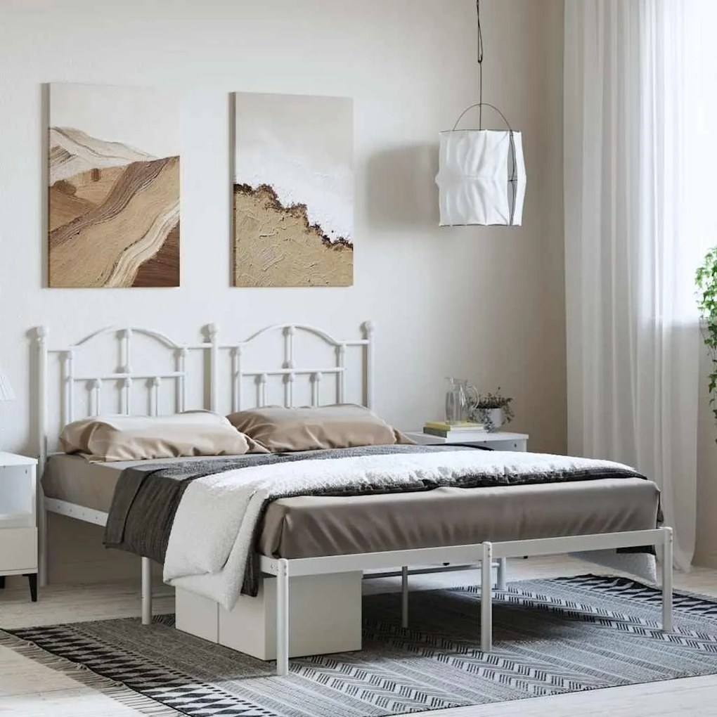Estrutura de cama com cabeceira 150x200 cm metal branco