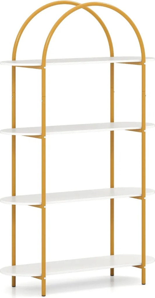 Estante em arco 95 x 34 x 156 cm, estante moderna de 4 níveis, estrutura metálica, organizador, arrumação para casa e escritório, dourado e branco