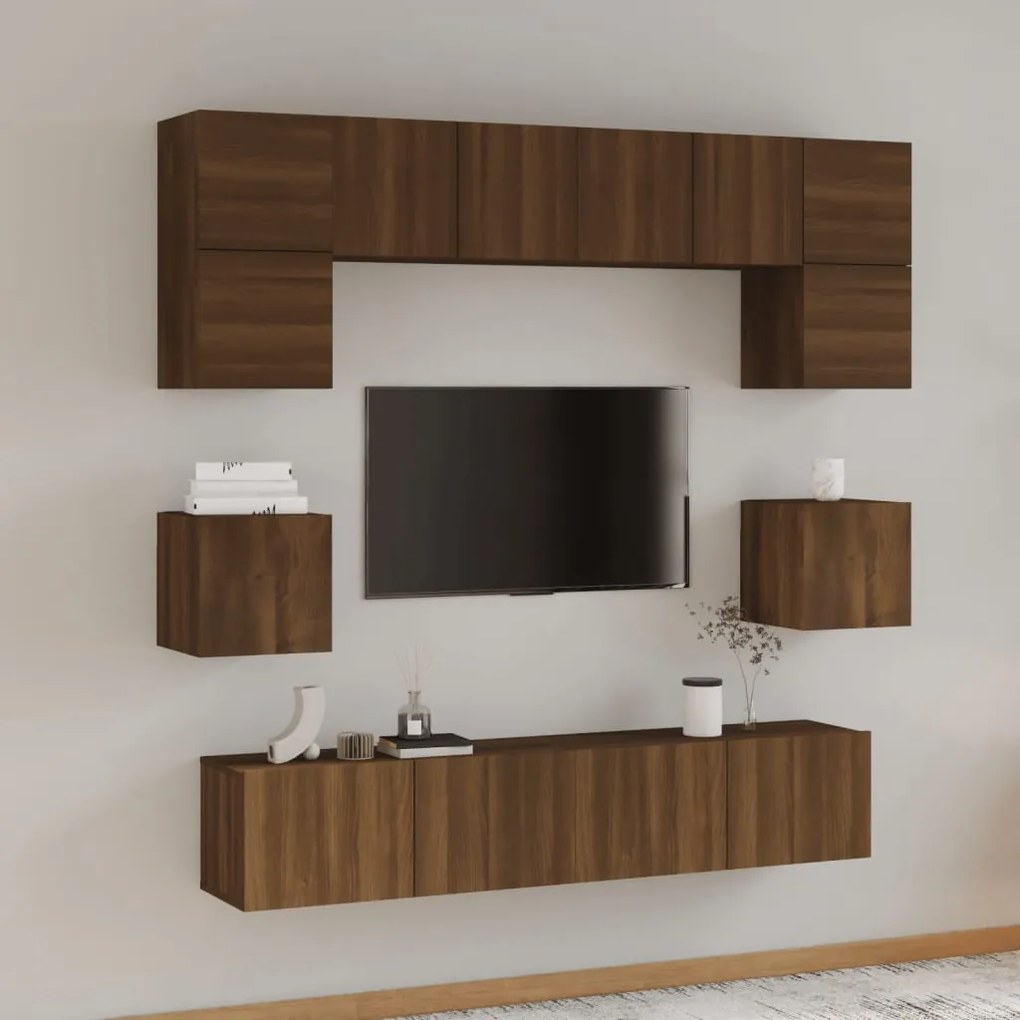 vidaXL Conjunto móveis de TV 8pcs madeira processada carvalho castanho