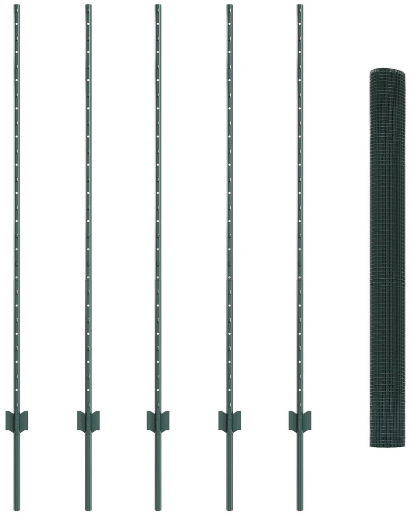Cerca de Arame Soldado com 5 Postes U Verde 1,4x10 m Aço
