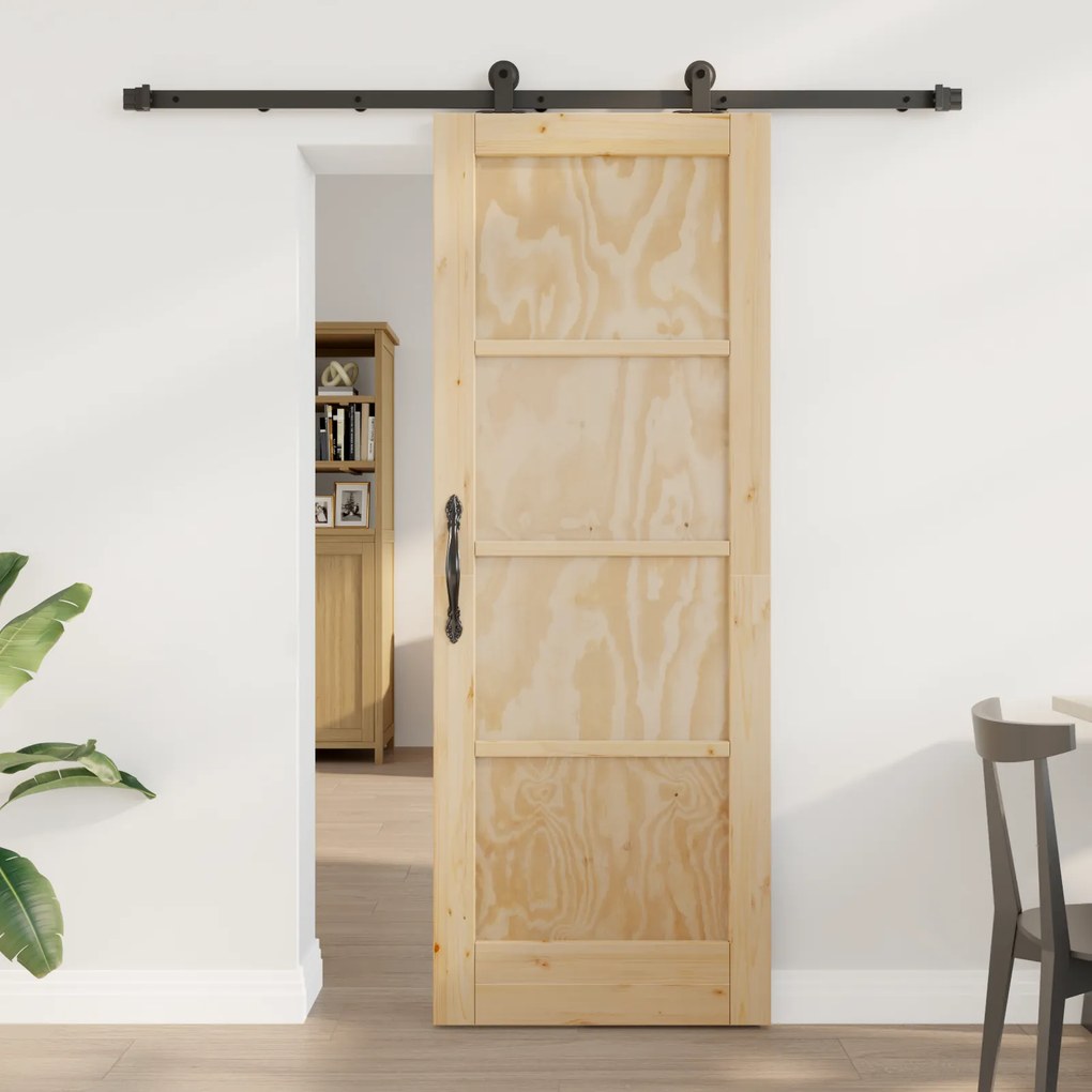 Porta Deslizante vidaXL com Conjunto de Ferragens 73.5x198.5 cm Madeira Maciça de Pinus