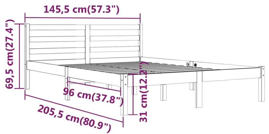 Estrutura de cama 140x200 cm pinho maciço branco