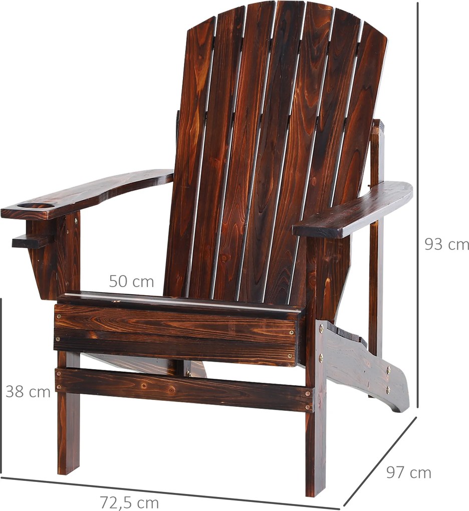 Cadeira Jardim Adirondack de Madeira com Apoio para os Braços Encosto Alto para Terraço Balcão Exterior 72,5x97x96cm Castanho