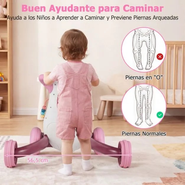 Andador Montessori para Bebés com Música Luzes Classificador Formas Engrenagens Giratórias Rosa