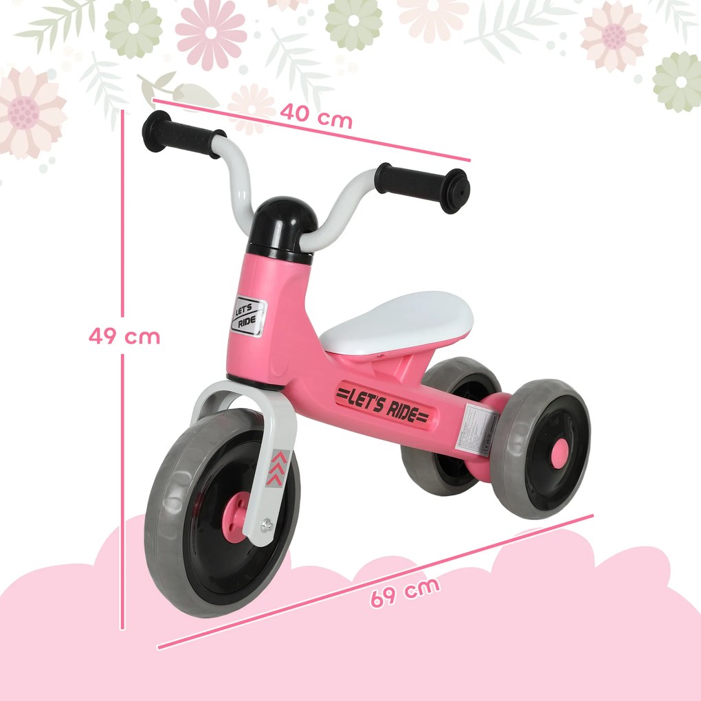 Bicicleta sem Pedais para Crianças dos 12 aos 36 Meses Bicicleta de Equilíbrio com Guiadores com Rotação Limitada a 60° 69x40x49 cm Rosa