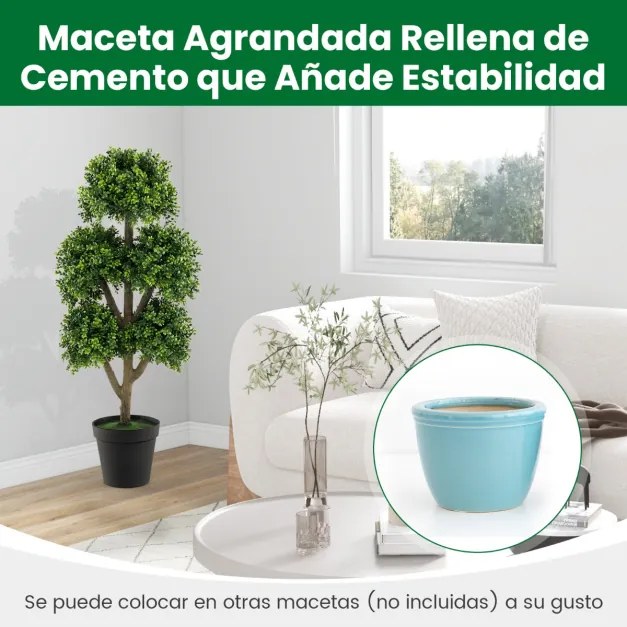Árvore artificial de 115 cm com vaso com cimento Árvore falsa de 5 copos Decoração de escritório interior e exterior Jardim Pátio Verde