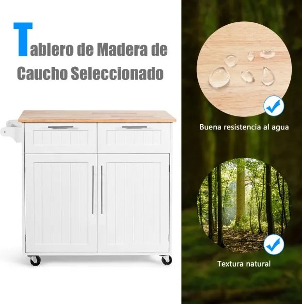 Ilha de Cozinha "Lund" – Carro de Serviço com Gavetas, Armários e Roda